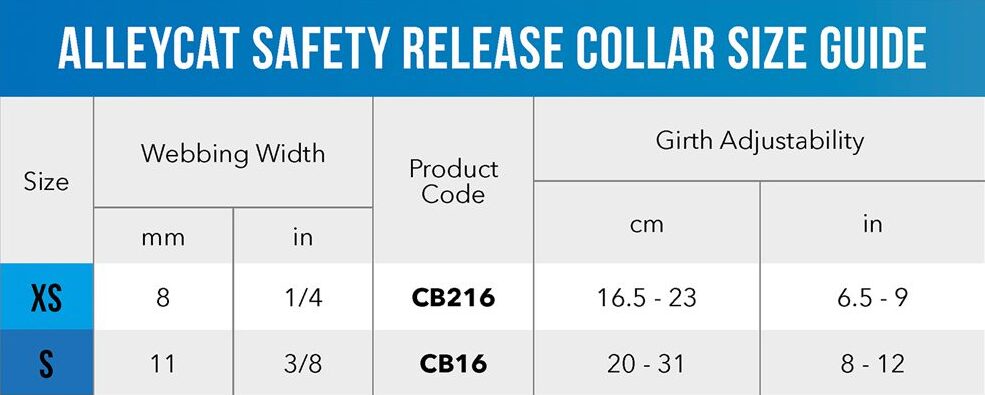 AlleyCat Safety Collar Size Guide