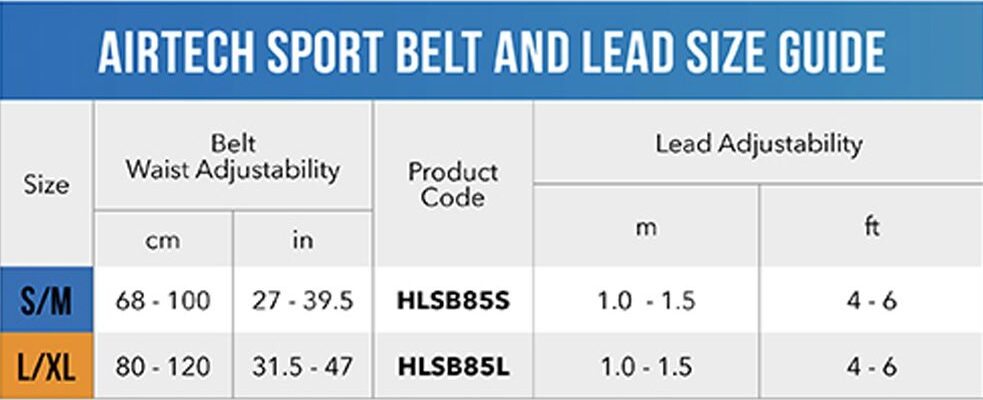 AirTech Sport Belt and Lead Size Guide