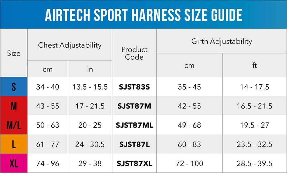 AirTech Sport Harness Size Guide