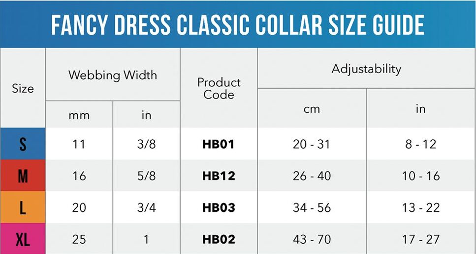 Fancy Dress Classic Collar Size Guide