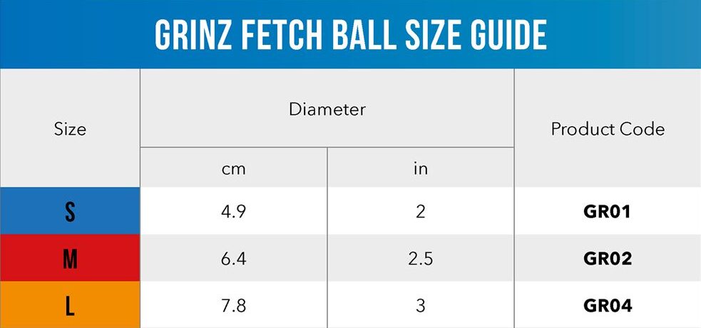 Grinz Fetch Ball Size Guide