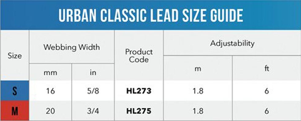 Urban Classic Lead Size Guide