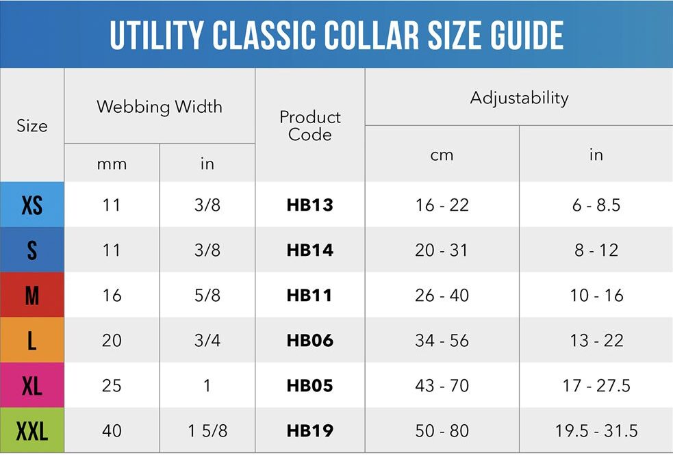 Utility Classic Collar Size Guide