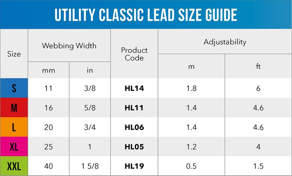 Utility Classic Lead Size Guide