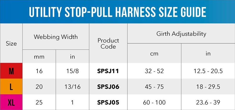 Utility Stop Pull Harness Size Guide