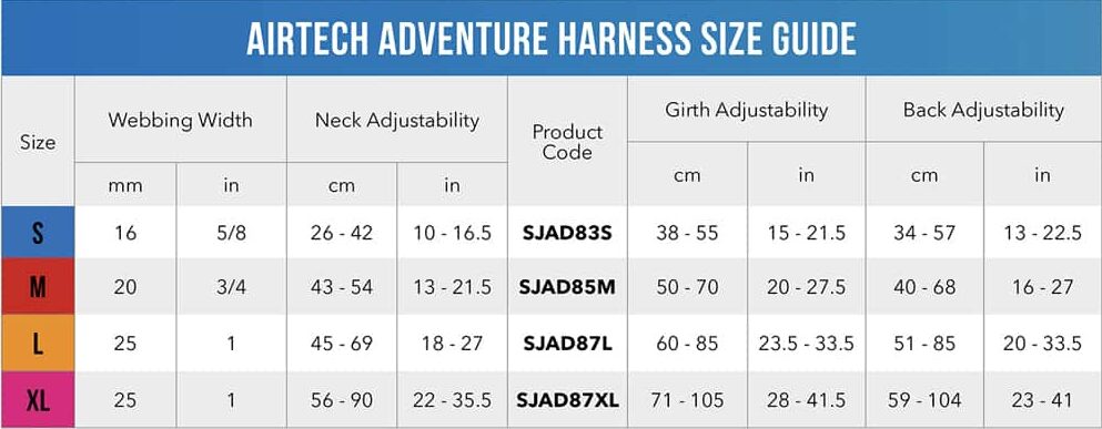 AirTech Adventure Harness Size Guide