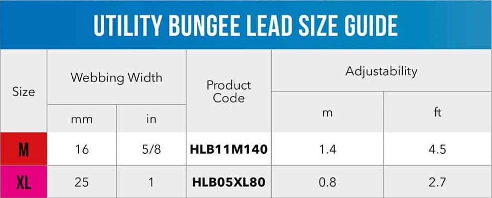 Utility Bungee Lead Size Guide